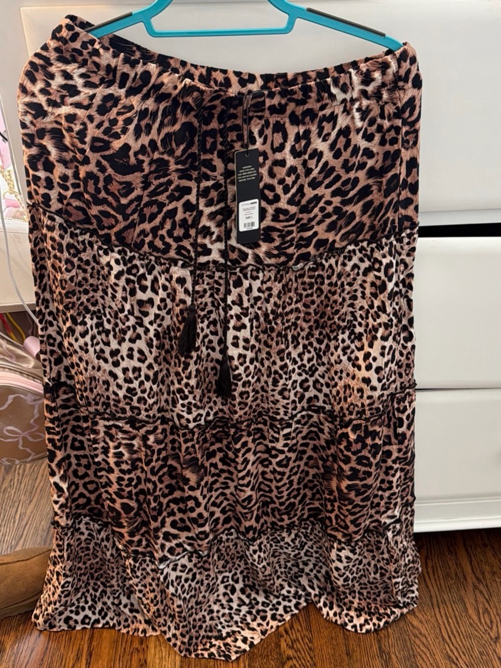 Fashion Nova Leopard Print Tiered Maxi Skirt - Brown & Black